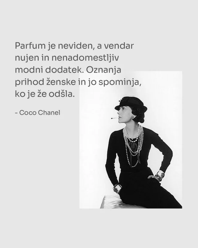 ✨ Coco Chanel je vedela, da je parfum več kot le vonj – je nenadomestljiv modni dodatek, ki pusti sled tudi po vašem odhodu. Je neviden, a nepozaben 💋

www.parfens.si

✅ Brezplačna dostava
✅ Parfumi po navdihu svetovnih znamk
✅ Visok delež dišavnih esenc

#dišava #parfum #lepadišava #svetovneznamke #parfumerija #steklenička #ženskiparfum #odličnacena #dišimdanes
